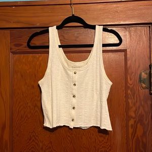 AE White Button Front Crop Top